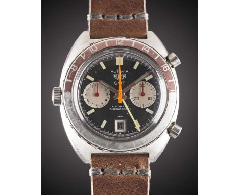 A GENTLEMAN'S STAINLESS STEEL HEUER AUTAVIA GMT AUTOMATIC CHRONOGRAPH WRIST WATCHCIRCA 1970s, REF. 1163 GMT "RED NEEDLES"Move