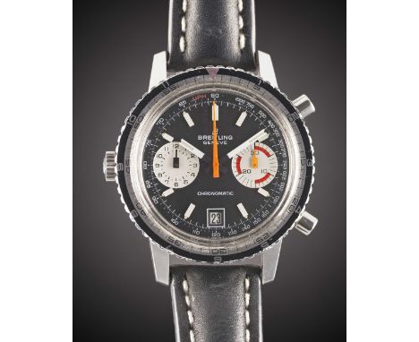 A GENTLEMAN'S STAINLESS STEEL BREITLING CHRONOMATIC CHRONOGRAPH WRIST WATCHCIRCA 1969, REF. 2110 WITH "REVERSE PANDA" DIAL Mo