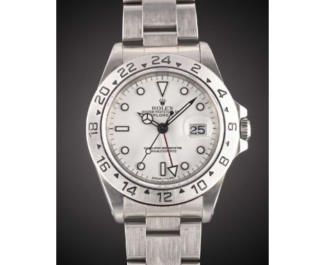 A GENTLEMAN'S STAINLESS STEEL ROLEX OYSTER PERPETUAL DATE EXPLORER II BRACELET WATCHCIRCA 1997, REF. 16570 POLAR DIALMovement