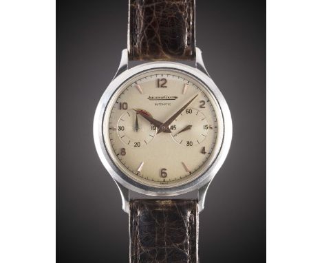 A GENTLEMAN'S STAINLESS STEEL JAEGER LECOULTRE "FUTUREMATIC" POWER RESERVE WRIST WATCHCIRCA 1960s, WITH ROSE GOLD MARKERS & D