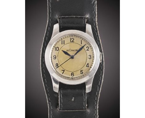 A GENTLEMAN'S STAINLESS STEEL BRITISH MILITARY LECOULTRE RAF PILOTS WRIST WATCHCIRCA 1942Movement: Manual wind, cal. 450, sig