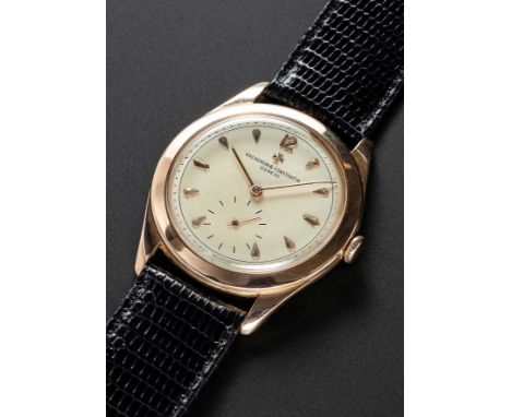 A RARE GENTLEMAN'S LARGE SIZE 18K SOLID ROSE GOLD VACHERON & CONSTANTIN WRIST WATCHCIRCA 1950s, REF. 4600 TWO TONE SILVER DIA