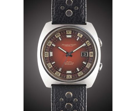 A GENTLEMAN'S STAINLESS STEEL IWC AQUATIMER 30ATM AUTOMATIC DIVERS WRIST WATCH
CIRCA 1970s, REF. 1816 WITH RED VIGNETTE DIAL,