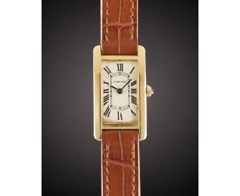 A RARE 18K SOLID GOLD CARTIER TANK AMERICAINE WRIST WATCHCIRCA 1947Movement: 18J, manual wind, signed European Watch & Clock 