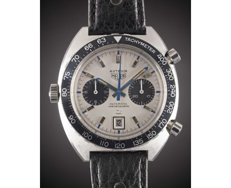 A GENTLEMAN'S STAINLESS STEEL HEUER AUTAVIA "JO SIFFERT" AUTOMATIC CHRONOGRAPH WRIST WATCHCIRCA 1970s, REF. 1163T "FLAT V" DI