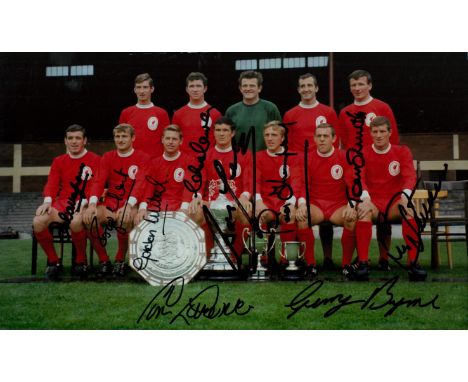 Football. 10 Signed 10 x 8 inch Colour Liverpool Photo. Signed by Roger Hunt, Gerry Byrne, Ron Yates, Tommy Smith, Ian Callag