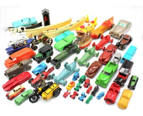 Diecast: A collection of assorted diecast and other toys to include: Tootsietoy, Prameta Jaguar XK120, Midge Toy, Britains, D
