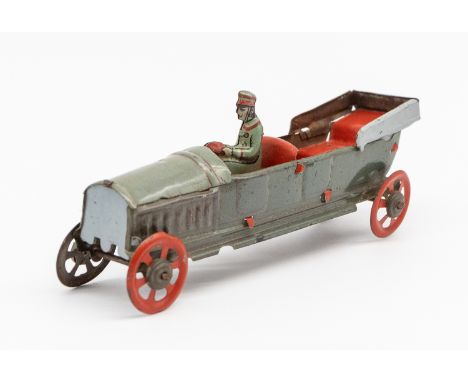 Meier: An early 20th century, lithographed tinplate penny toy touring car. Made in Germany, possibly by Meier. Unmarked. Circ