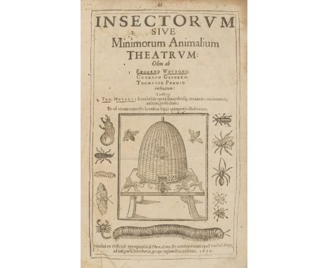 Insects.- Moffet (Thomas) Insectorum sive Minimorum Animalium Theatrum, first edition, superb woodcut title of a bee-hive wit