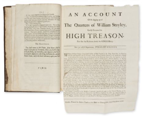 Popish Plot Trials.- Tryal (The) of William Stayley, Goldsmith; for Speaking Treasonable Words..., 12pp., [Wing T2237A], for 