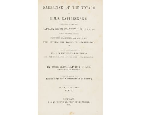 Australia.- Macgillivray (John) Narrative of the Voyage of H.M.S. Rattlesnake, 2 vol., first edition, folding map with tear r