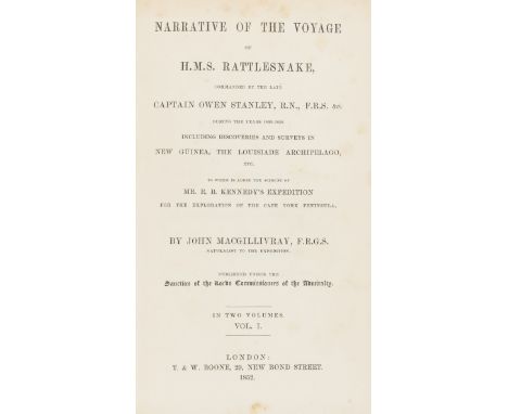 Australia.- Macgillivray (John) Narrative of the Voyage of H.M.S. Rattlesnake, 2 vol., first edition, folding map with tear r