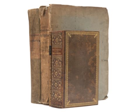 Bibliography.- Dibdin (Rev. Thomas Frognall) The Bibliomania, 2 vol. in 1, vol.2 preliminaries misbound, engraved plate (offs