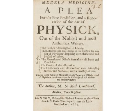Germ Theory.- N[eedham] (M[archmont]) Medela Medicinae, first edition, initial licence leaf, contemporary sheep, rubbed, [Win