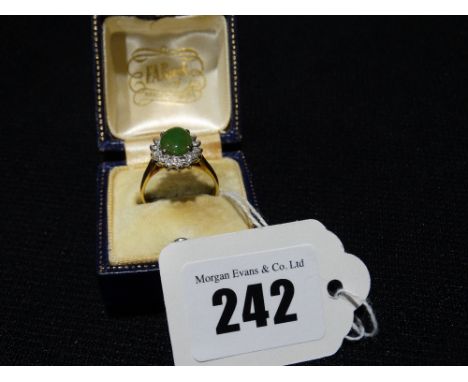     A 14ct Gold Diamond &amp; Jade Set Ring, Size M                                     