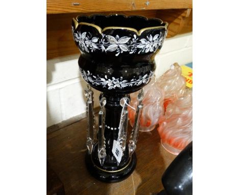     A Circular Based Ruby Tinted Drop Lustre Glass Vase                             