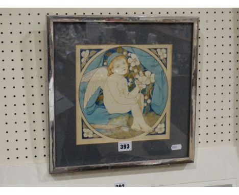     Late 19th Century School, Watercolour, Depicting A Cherub Amongst Blossom, Possibly A Design For A Tile, Unsigned, 8 X 8"