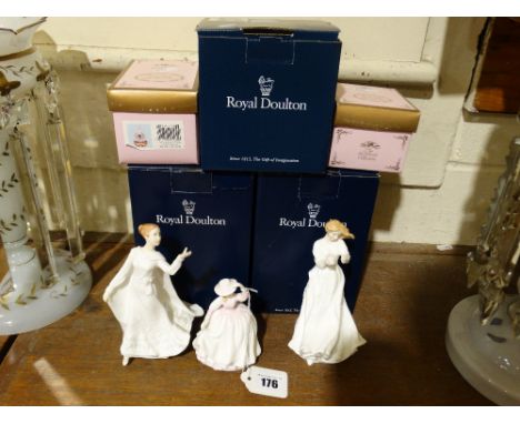     Three Boxed Royal Doulton Figures, "Wisdom", "Buttercup" &amp; "Thank You" Together With Two Collectable Trinket Boxes (5