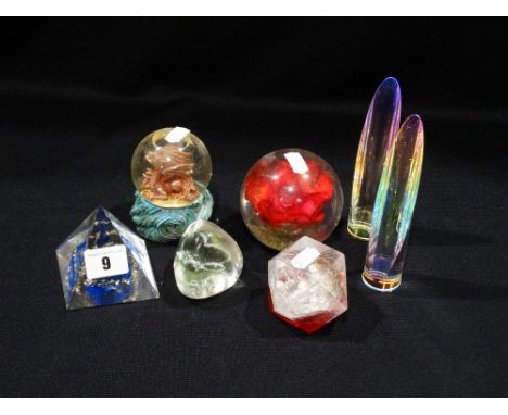     A Group Of Seven Mixed Paperweights Including One Caithness                     