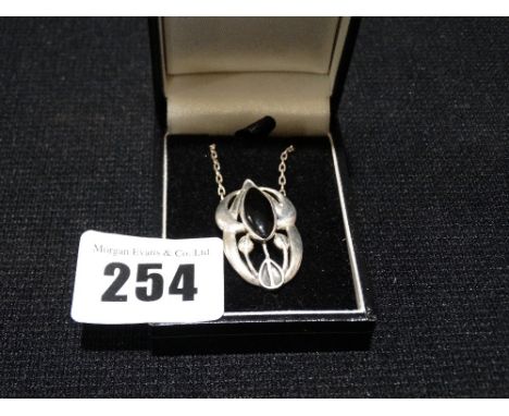     A Silver Art Nouveau Style Pendant With Jet Stone                               