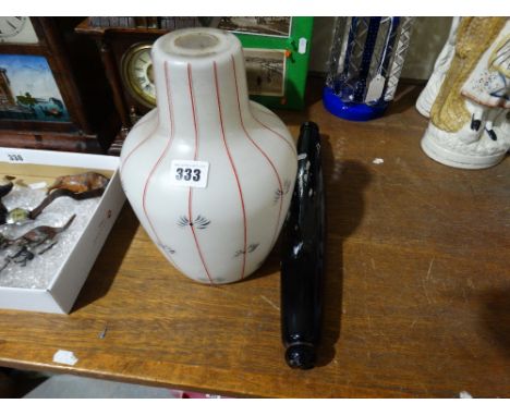     A Mid 20th Century White Glass Light Shade, Together With A Nailsea Glass Rolling Pin                                    