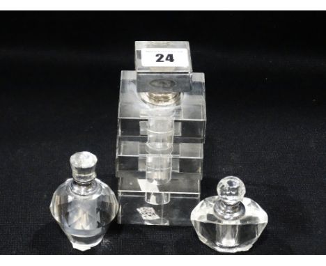     Three Late 20th Century Art Deco Style Glass Perfume Bottles                    