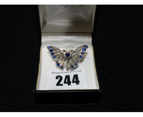     An Art Deco White Gold Butterfly Brooch Set With Diamonds &amp; Sapphires           
