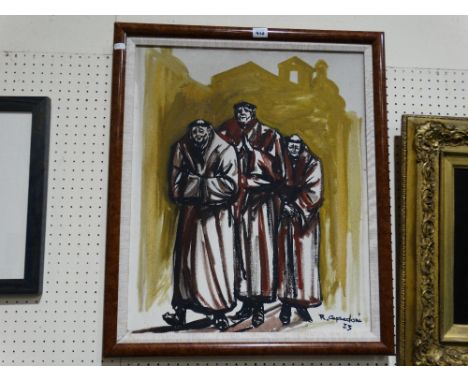     R. Capredoni, Oil On Canvas, Study Of Three Jovial Monks, Signed &amp; Dated 1973   