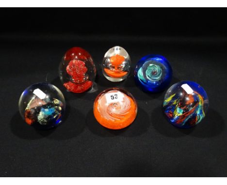     Six 20th Century Glass Paperweights, One Caithness                              
