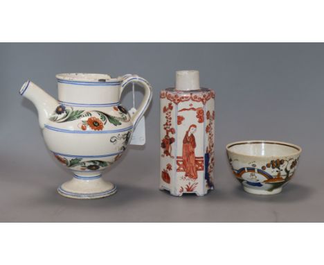 A Faience drug jar, a caddy and a Delft small bowl