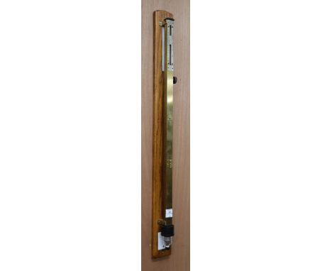 An 'Edney' Fortin brass stick barometer on oak mount H.99cm