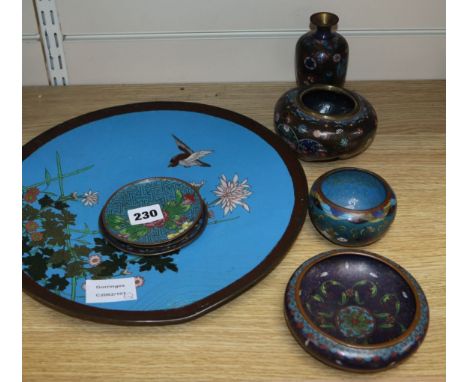 A group of Japanese cloisonne enamel wares, Meiji period