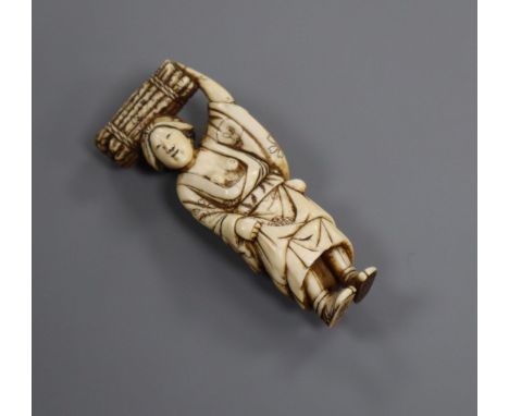 A Japanese ivory netsuke of a lady, Meiji period, two character signature 6.4cm
