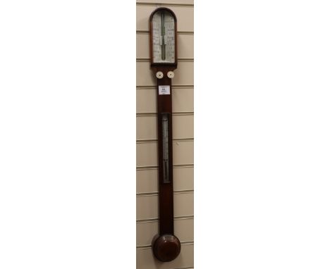 A Victorian stick barometer by Ashdown, Tonbridge, in arched rosewood case with ivory scales H.92cm