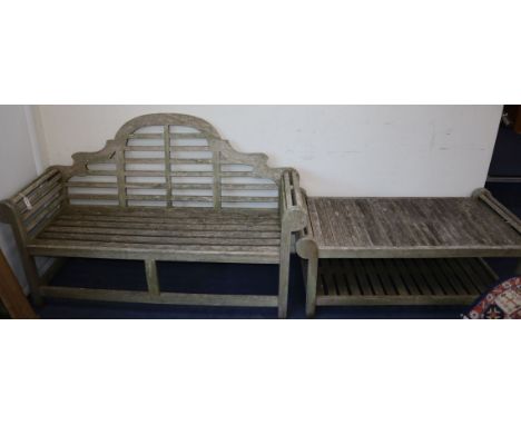 A Lutyens-style garden bench and table Bench W.166cm and table W.135cm