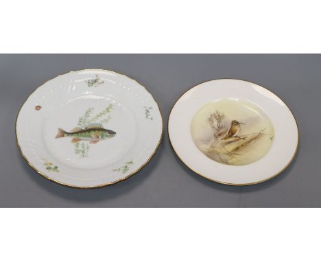 Five Royal Worcester bird plates, signed Poole and five Ginori fish plates