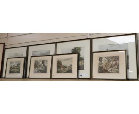 After Henry Alken, a set of four colour prints, Shooting scenes, overall 35 x 40cm and a similar smaller set of prints