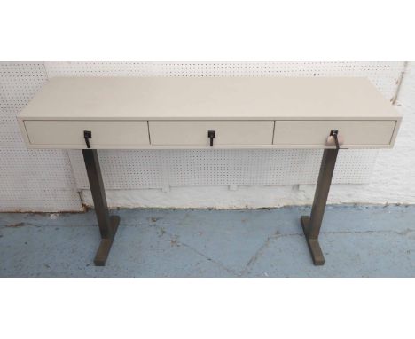 CONSOLE TABLE, bespoke, contemporary, in an ivory leather finish, 150cm L x 40cm D x 92cm H.