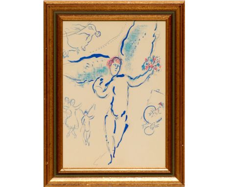 MARC CHAGALL 'Angel', lithograph, 1965, 31cm x 22cm, ref Andre Sauret, framed and glazed.