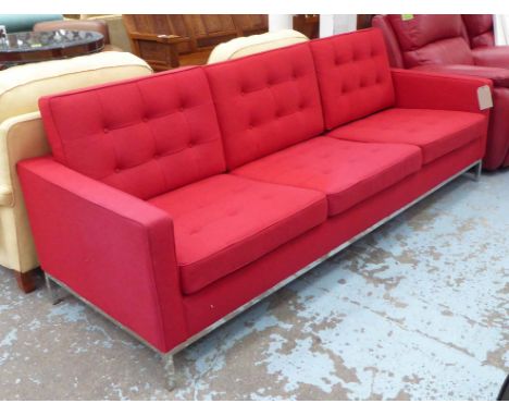 SOFA, Florence Knoll style, in red felt, 230cm x 78cm.