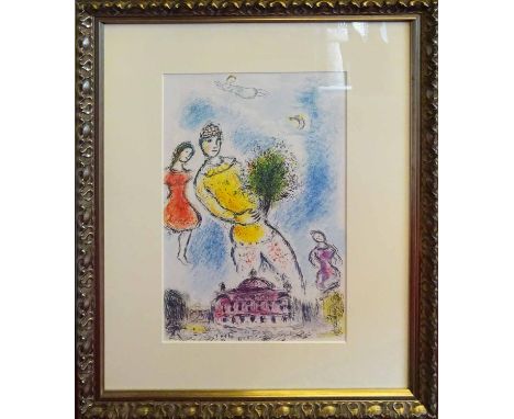 MARC CHAGALL 'Dans le ciel de l'Opera', lithograph, DLM No. 246, May 1981, Mourlot #992, 47cm x 31.5cm, framed and glazed.