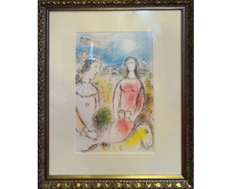 MARC CHAGALL 'Le couple au crepuscule', lithograph, DLM No. 246, May 1981, Mourlot #992, 47cm x 31.5cm, framed and glazed.