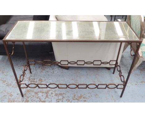 CONSOLE TABLE, French provincial style, wrought metal base, 150cm x 36cm x 80cm H.