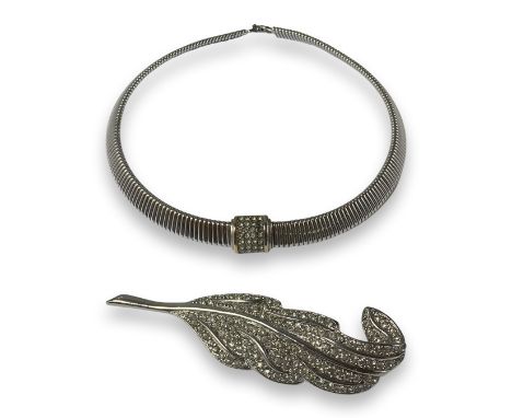 Christian Dior Silver Tone Necklace And Feather BroochNecklace Measures 36cm and has two stones absent Brooch Measures 7cm 