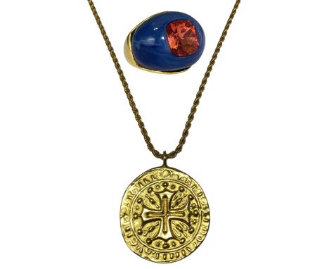 Kenneth Jay Lane Pendant on Chain & Statement Ring Weighing 53 grams Collectively 83cm in lengthRing Size M 