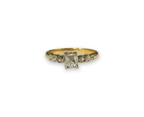 Vintage 1960's 18ct Yellow Gold Diamond Solitaire Ring comprising of a 0.57ct Old Cushion Cut Diamond Centre Stone Graded H V