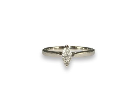 Brand New Ex-Display 18ct White Gold Diamond Solitaire Ring Comprising of a 0.33ct Marquise Cut Diamond Weighing 2.9 grams Si