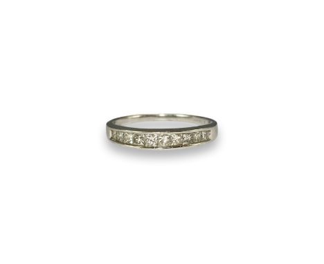 Platinum Diamond Half Eternity Ring Comprising of Approximately 1/2 Carat of Princess cut Diamonds Weighing 1.6 grams Size K 