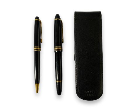 Vintage Mont Blanc Pen Set including a Fountain Pen with 14ct Gold Nib &amp; Roller Ball with Original Leather Case both in F