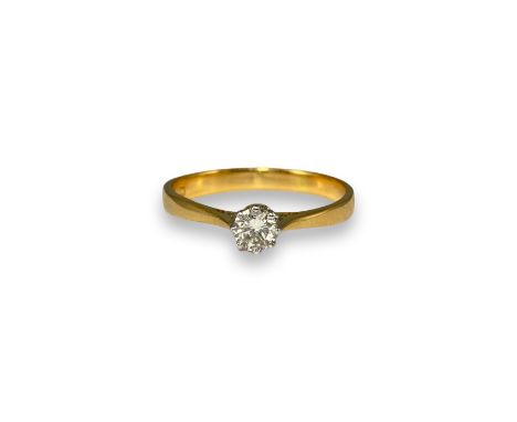 Vintage London 22ct Yellow Gold Diamond Solitaire Ring Comprising of a 0.25ct Round Cut Diamond Weighing 2.8 grams Size Q 